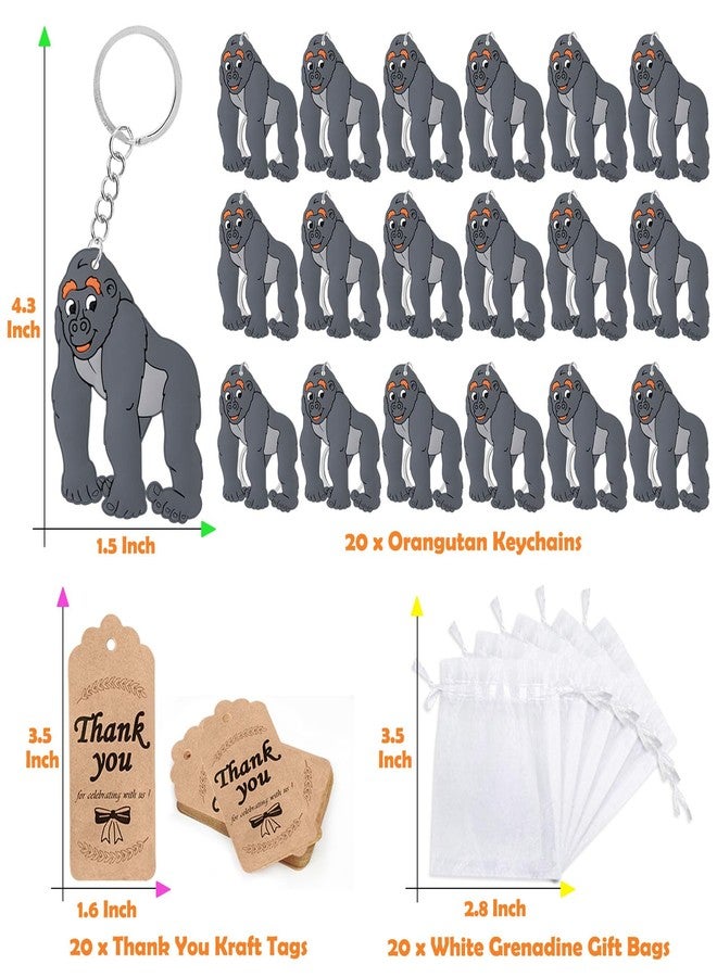CiciBear 60 Pack Gorilla Party Decorations for Guests, 20 Keychains, 20 Tags and 20 Gift Bags for Jungle Safari Animal Themed Party, Baby Shower, School Party, Zoo Kids Birthday - Image 2